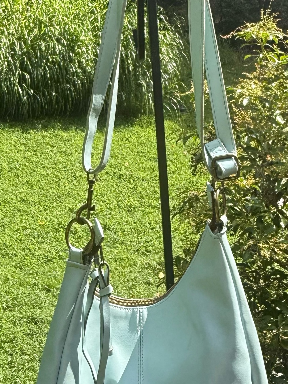 Light Blue Leather Shoulder Bag by Time and True